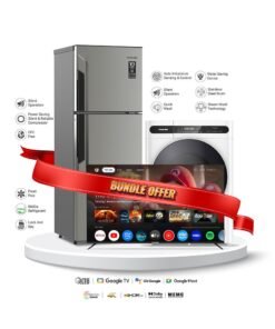 NIKAI Bundle 500L Double Door Frost Free Refrigerator (NRF500FSS) + 8/5  Fully Automatic Washer & Dryer (NWM805FDW) + Nikai 4K Google Smart TV (55NIKGOOGLE) 113 W NRF500FSS+NWM+55NIK Silver