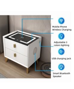 JANTENS Nightstands with Bluetooth Speaker and Mobile Phone Wireless Charging White Bedside Table 50x40x46CM