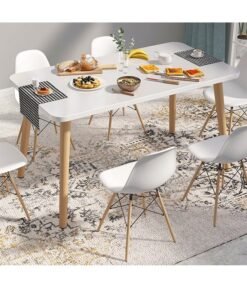 Modern Casual Square Dining Table, Dining Room Kitchen Table, White Solid Wood Dining Table, Multi-Functional Solid Wood Desk, Coffee Table, Office Desk, Applicable for Kitchen Dining Room & Living Room(A table)