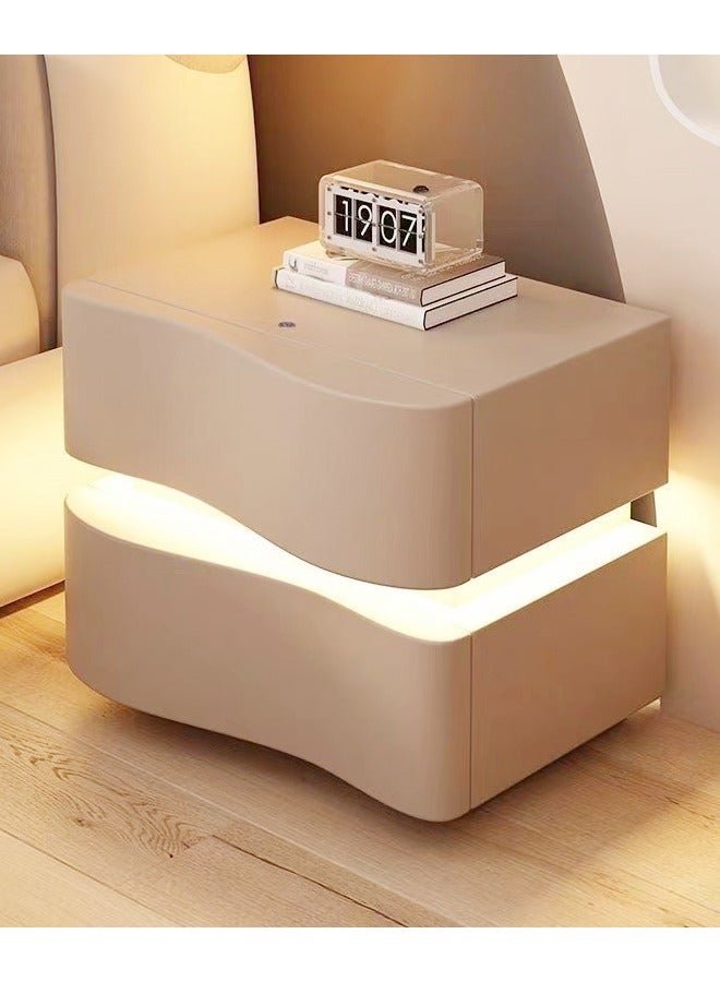 fashionhome Set of 2 Modern High Gloss One Touch Switch Night Light LED Nightstand with 2 Storage Drawers Solid Wood Bedside End Table Furniture 50x40.5x50 cm (Fully Assembled) - Image 2