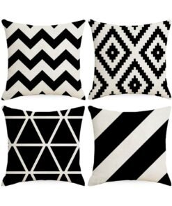 WAOKN 4-Piece Decorative Geometric Design Sofa Pillow Set,Decorative Geometric 18 x 18 Inches Throw Pillow Covers - Modern Pattern Linen Square Pillow Cushion Case for Sofa Couch Bed Home Outdoor Car