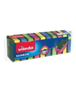 Vileda Rainbow Medium Foam Sponge Scourer, Eco-Friendly, Comfortable Grip, Value Pack 10 Pcs, Multi Colours Multicolour