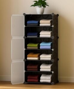 Hiware Portable Collapsible Wardrobe for Clothes Storage     &     – Cloth Organizer Cupboard/Multipurpose Storage/Closet for Bedroom/Living Room/Laundry Room (A - Black)