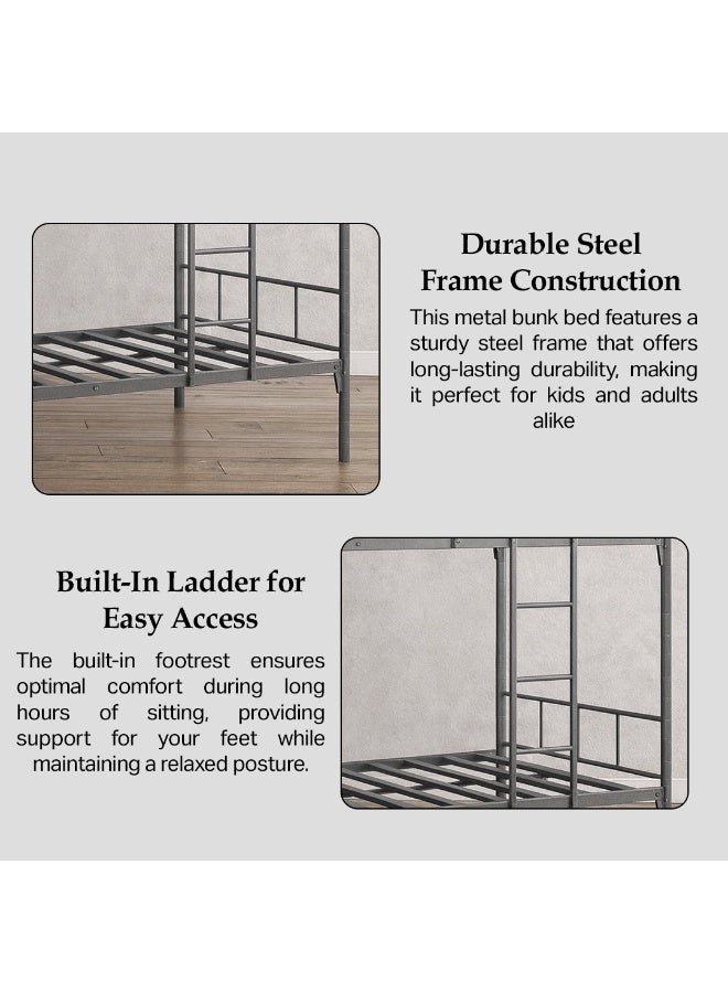 Multi Home Furniture Silver Metal Bunk Bed for Kids and Adults with 2 Pieces Mattress – Double Decker Bed Frame with Guard Rail & Staircase Double Bed – Space-Saving Single Bed Frame for Bedroom, Dorm - Image 2