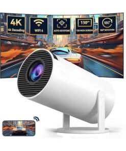 Executive LLC 4K HY-300 Pro Mini Projector with WiFi 6 and Bluetooth 5.0 Outdoor Movie Projector Portable Smart Projector for Home Theater Compatible with iOS Android PC DVD (White)