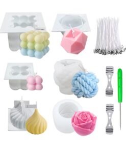 XiuWoo 6Pcs Silicone Candle Molds Set for Candle Making, Bubble Candle Mold, 3D Rose Silicone Mold, Cake Mold for Baking Desser, Silicone Mold for Soy Wax, Soap, DIY Scented Candle