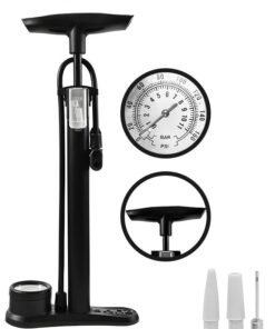 GROIC Bike Pump with Gauge - Portable Bicycle Tire Pump - 160 PSI Bike Air Pump with Presta and Schrader Valve, Multi-function Air Pump for Basketball/Football/Motorcycles/Car