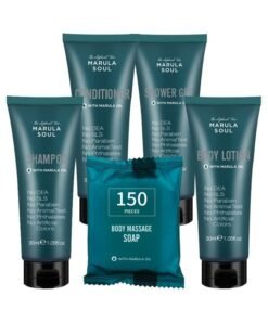 OPPEAL.HOSMALL OPPEAL Marula Soul Travel Size Toiletries 5-Piece Set | 1 oz Shampoo, Conditioner, Body Wash & Body Lotion, Facial Soap | Ambergris Scent | 150 Pcs Total | Ample Bulk for Guests