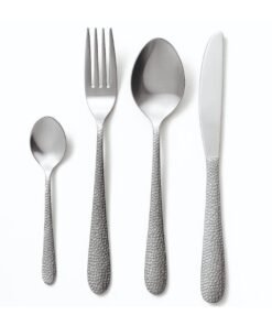 Noon East 16 Piece Hammered Flatware Cutlery Set, Stainless Steel Silverware Set for Home/Office/Party, Knife Fork Spoon Eating Utensils Set Service for 4, Mirror Polish & Dishwasher Safe