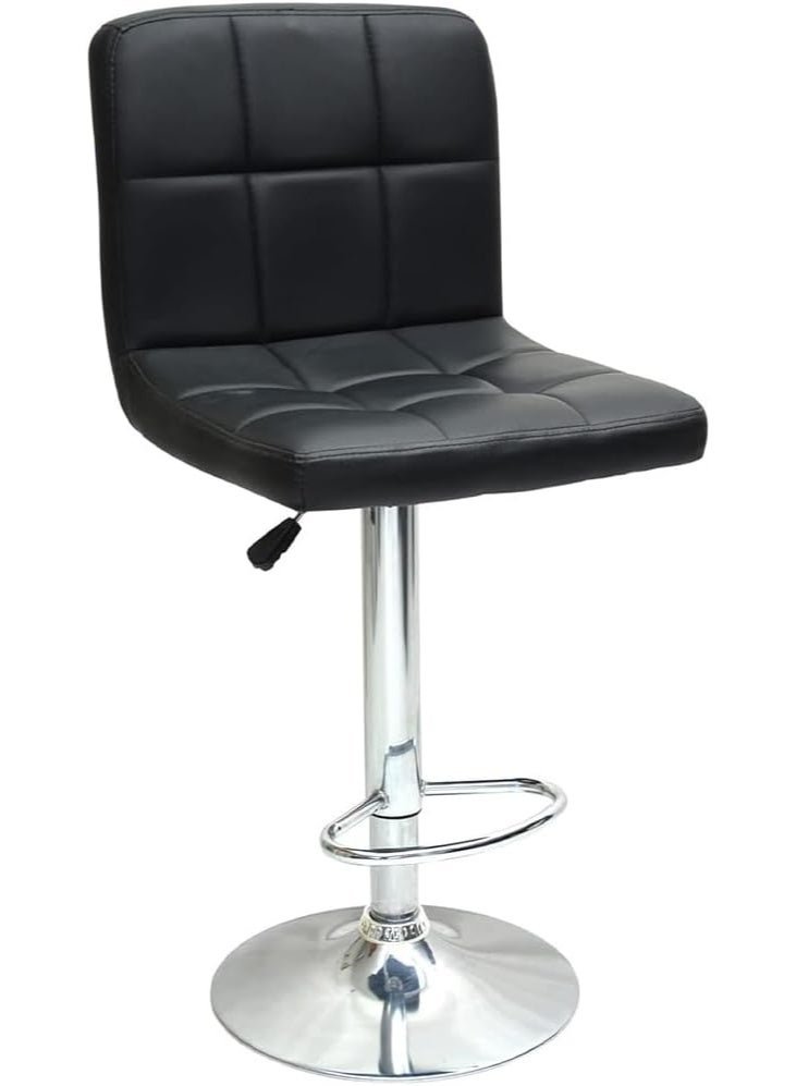 Multi Home Furniture Black & Silver Bar Stool Chair with Steel Base | Adjustable Height Bar Chair | Faux Leather Tall Stool Chair for Kitchen Island, Bar Counter, Restaurant, Swivel Chair & High Chair