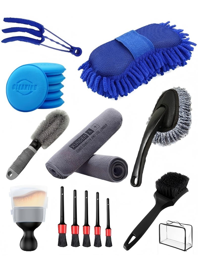 Nakhl 20pcs Car Wash Cleaning Tools Kit with Bag ,Car Detailing Brush Set, Wash Mitt Sponge Towels Tire Brush Window Scraper Duster Complete Interior Car Care Kit