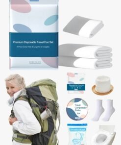 LUCKIER Travel necessities, disposable travel supplies set, which includes: disposable brand new sheets, quilt covers, pillowcases, towels, socks, toilet covers, suitable for single travel, camping, daily outings, and can be used by the whole family.