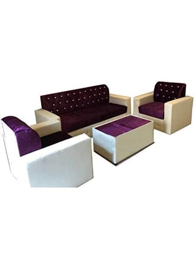 Maharat Al Bahar 5– Seater Sofa Set With Table Fabric Beige/Purple 190x80x80