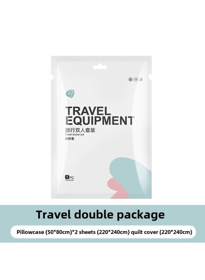 Hotel Disposable Bed Sheet Quilt Cover Pillowcase Four-piece Travel Travel Travel Double Bed Top Supplies Thickened Dirty Portable-Color:Rose-Specifications:four-piece Set
