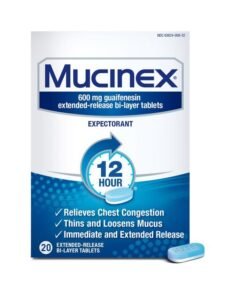 MUCINEX Chest Congestion, Expectorant 12 Hour Extended Release Tablets, 20ct, 600mg Guaifenesin with Extended Relief of Chest Congestion Caused by Excess Mucus. Thins and Loosens Mucus
