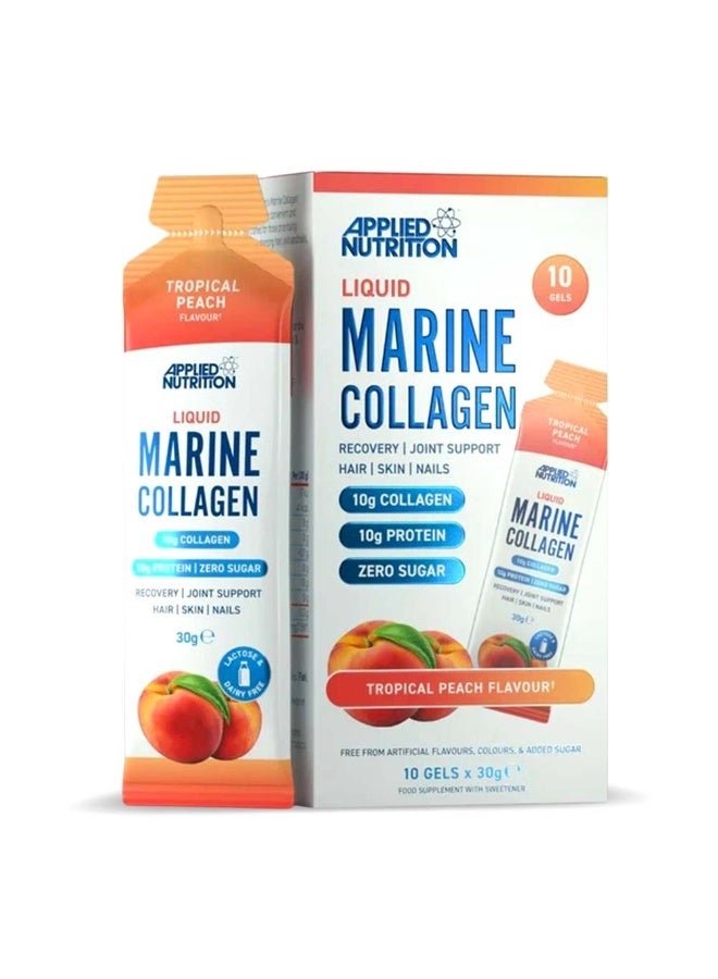 Applied Nutrition Liquid Marine Collagen, Tropical Peach – 10g Collagen per Serving, Supports Skin, Hair, Nails & Joints, Halal-Certified