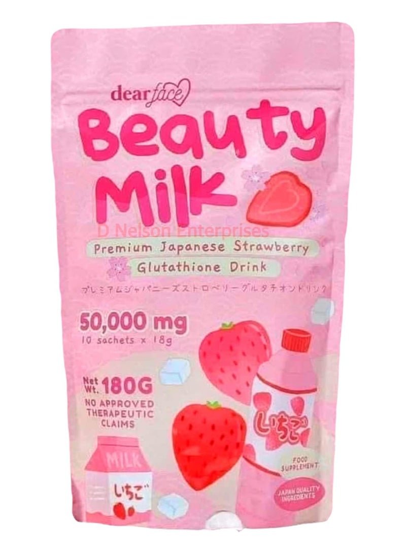 dear face Beauty Milk by Dear Face – 50,000mg Japan Collagen & Glutathione Drink | Strawberry Flavor for Skin Brightening & Youthful Glow