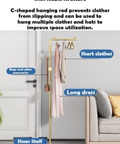 Alternative view of ZCM-HAPPY Space-Saving Floor Standing Metal Clothes Hanger Stand with Thickened Rock Board Base - Simple and Compact Design for Bedrooms and Indoor Use 170CM - Ideal for Small Spaces