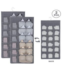 2 Pack Hanging Underwear Organizer for Closet, Double-Sided Wall Shelf Wardrobe Storage Bags, Oxford Cloth Space Saver Bag for Bra Underwear Underpants Socks (30 Pockets)