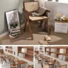XiuWoo Rattan Reading Chair for Bedroom Comfy Indoor Kitchen Dining Chair with Rattan Backrest Armrest Morden Seat Wood Chair for Home Living Room Farmhouse Restaurant,Dark Brown Color
