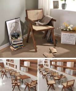 XiuWoo Rattan Reading Chair for Bedroom Comfy Indoor Kitchen Dining Chair with Rattan Backrest Armrest Morden Seat Wood Chair for Home Living Room Farmhouse Restaurant,Dark Brown Color