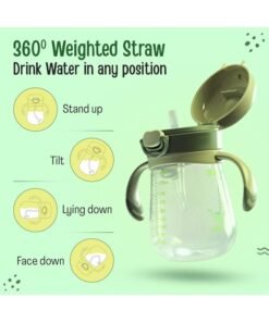 Luvlap Baby Bite Resistant Soft Silicone Straw Sipper Cup with Handle, with Weighted Straw, Sippy Cup with Anti Spill Lock, BPA Free, 6m+, 300 ml, Green - Image 3