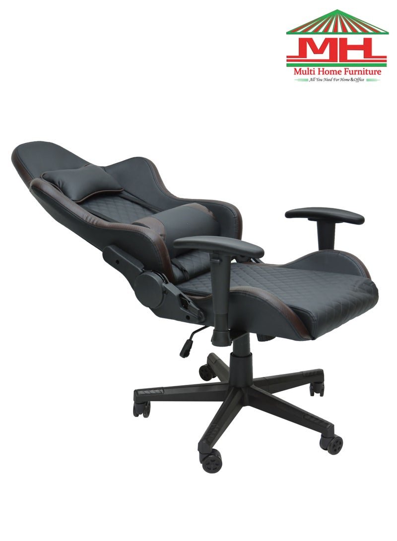 Multi Home Furniture Black & Brown Gaming Chair with Foot Rest | Ergonomic Chair & Recliner Chair with Headrest & Lumbar Support | High-Back PU Leather 360° Swivel Chair & Office Chair for Gaming PC & Home - Image 3