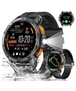 LIGE GPS Military Smart Watch for Men, LED Flashlight/Compass/45 Days Battery/IP68 Waterproof 1.43'' AMOLED Smartwatch, 100+ Sports Modes Fitness Tracker, Rugged Smart Watches for Android iOS