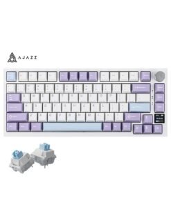 Ajazz AK820 Pro Gaming Keyboard,75% Gasket-mounted Mechanical Keyboard with TFT Screen, RGB Light, 3 Modes(Bluetooth 5.1/2.4G Wireless & Type-C Wired), Sound Dampening Foams (Purple White, Ajazz Flying Fish Switch)