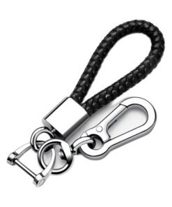7Cylinder Genuine Weave Leather Keychain - Stylish and Durable, Black.