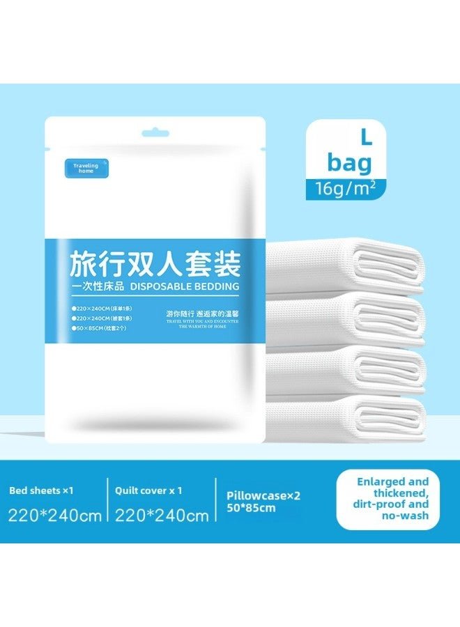 Disposable Bed Sheet Travel Four-piece Portable Hotel Supplies Disposable Bath Towel Dirty Bed Sheet Quilt Cover Suit-Color:Pure White Single Three-piece Set