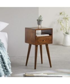 Streem Furniture Solid Wood Bedside Table: Designer Nightstand with 1 Drawer and 1 Shelf - End Table for Bedroom