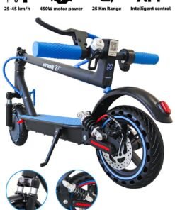 bolin One-Click Folding Electric Scooter with Front and Rear Shock Absorbers, Top Configuration, 45km/h Speed, 450W Brushless Motor, APP Control, 25km Range, for Adults & Teens, 150kg Load Capacity, Aluminum Alloy  Frame Blue ,Adapted For Middle East Terrain