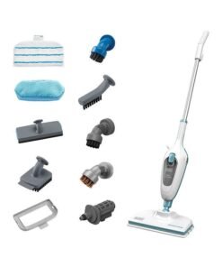 BLACK+DECKER Steam Mop, Superheated Steam, Microfiber Pad, 30 Sec Heat-Up, 11 Min Runtime, Chemical-Free, Safe for All Sealed Floors, ECO Friendly, 1300 W FSMH13E10-B5 White/Blue