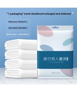 Hotel Disposable Bed Sheet Quilt Cover Pillowcase Four-piece Thickened Travel Double Travel Bedding Dirty Portable-Color:Regular Double Four-piece Set