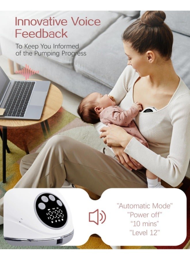 chiteng Heated Electric Breast Pump Hands Free, Wearable Breastfeeding Pump with Voice Reminder & Auto-Stop Function, 4 Modes/ 12 Levels Hospital Grade Suction, 1200mAh Long Battery Life - Image 3