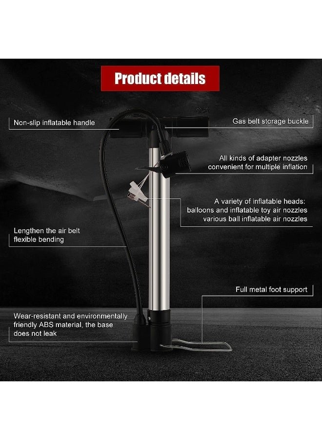 Biella Portable Bicycle Air Pump Tire Inflator - Floor Tire Hand Foot Activated Pump For Basketball Football Balloons Toys Etc - Image 3