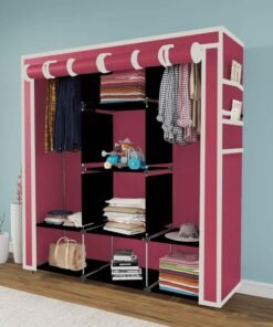 Maison & Cuisine ® Collapsible Wardrobe Foldable Closet for Clothes Almira, 2 Hanging Space, 8 Shelves, (Non-Woven Fabric 90 GSM, 88230) (Maroon, Pack of 1)