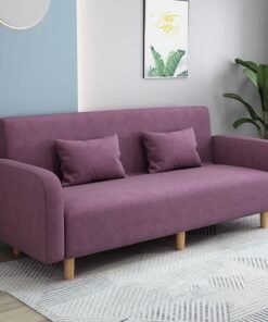 Comfynest Seats 3 Modern Small Solid Wood Frame Foam Filled Sofa With Square Arm - Flannel 150 X 65 X 75 Cm Purple