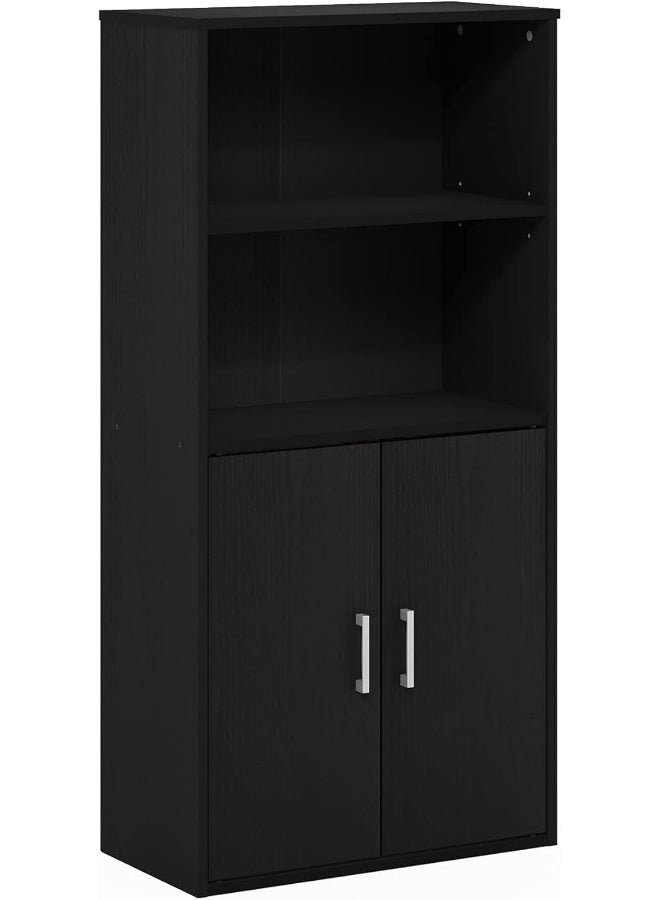 MODERN HOME Black Bookcase with 2-Door Bottom Cabinet | Multi-Use Office & Home Storage