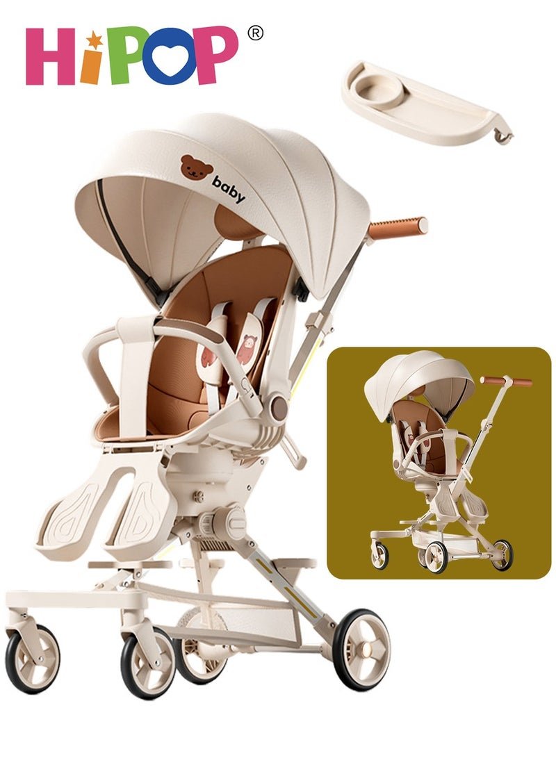 HIPOP 2 in 1 Strollers for Infant and Kids,Two-Way Rotating Seat,Sturdy and High Field of View Design,with Pedals,Sun Canopy,One Key Folding Stroller