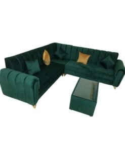 Maharat Al Bahar L Shape Velvat Sofa Set With Cushion & Table Green 5 Seaters  250x80x80
