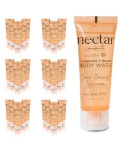 world amenities Nectar Bulk Body Wash 50 Count 1 Oz Sweet Orange Blossom Mini Travel Size Toiletries (100% Recyclable Tube With Flip Top Cap) Airbnb Rentals Suitable For All Skin Types