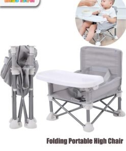 MissTiara Baby Seat Booster High Chair, Space Saver High Chair, Portable High Chair, Folding Booster Feeding Chair, with Travel Bag (Grey)