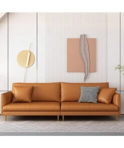DIVINE FURNITURE Luxury Ink Faux Leather Sofa with 3 Pillows