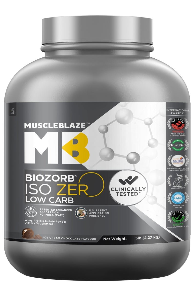 MuscleBlaze Biozorb Iso-Zero, Low Carb (Ice Cream Chocolate, 5lbs / 2.27kg)