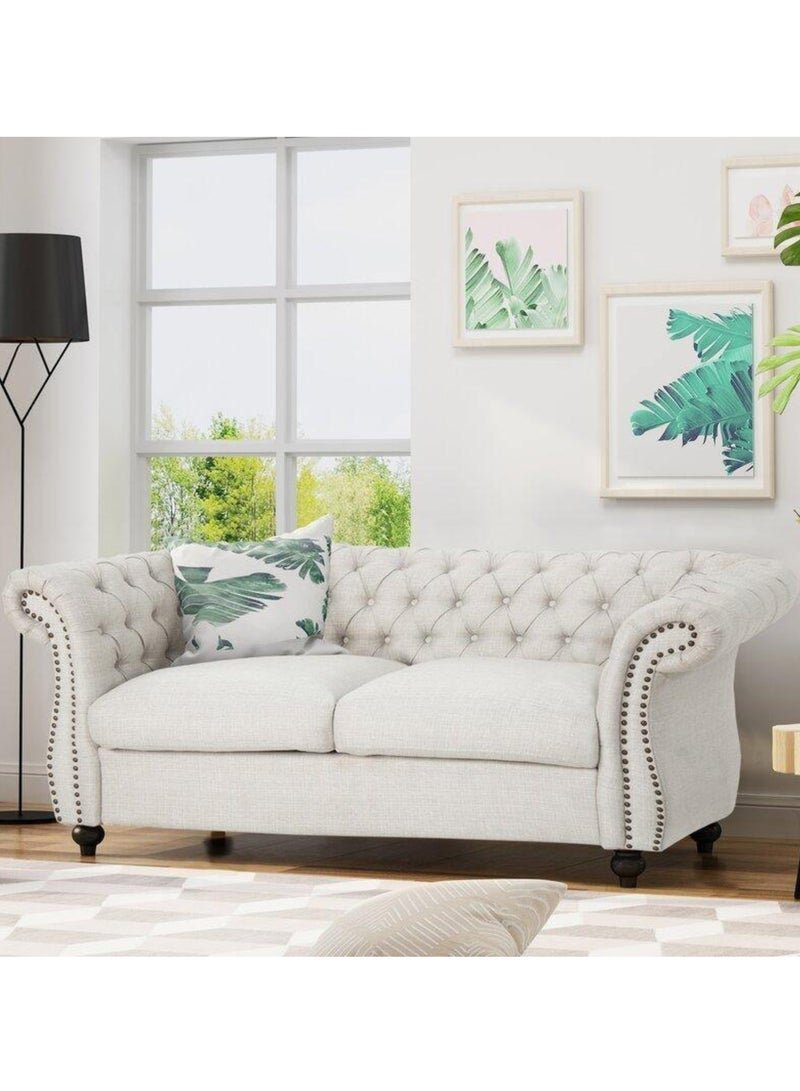 Wooden Twist Regal Premium Solid Wood Velvet Fabric Flared Arm Loveseat 2 Seater Sofa