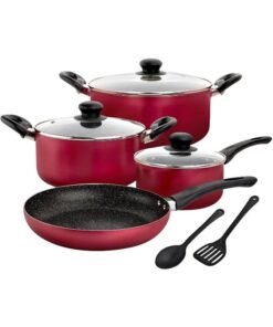 RAJ 9-PIECE NON-STICK COOKWARE COLLECTION: INCLUDES 24 CM & 20 CM COOKING POTS WITH GLASS LIDS, 24 CM FRYING PAN, AND 16 CM SAUCE PAN WITH LID, RNC002
