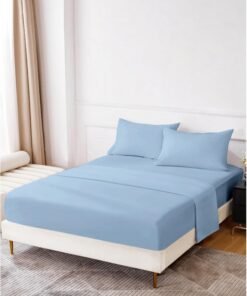 Noon East Super King Size 4Pc Fitted Sheet Set | Soft Microfiber Material | Light Blue Color | 1 Fitted Sheet 200 X 200 Cm With 40 Cm Deep Pocket, 1 Flat Sheet 280 X 280 Cm, 2 Pillow Cases 50 X 100Cm | Suitable For Super King Size Mattress