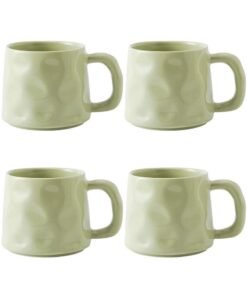 Qiccijoo Coffee Mug Set for 4,Ceramic Coffee Cups 400ml/14 Ounce Coffee Mugs with Handles Porcelain Mugs Sets Large Coffee Mugs for Latte,Cappuccino, Tea, Hot Cocoa, Milk（Green）